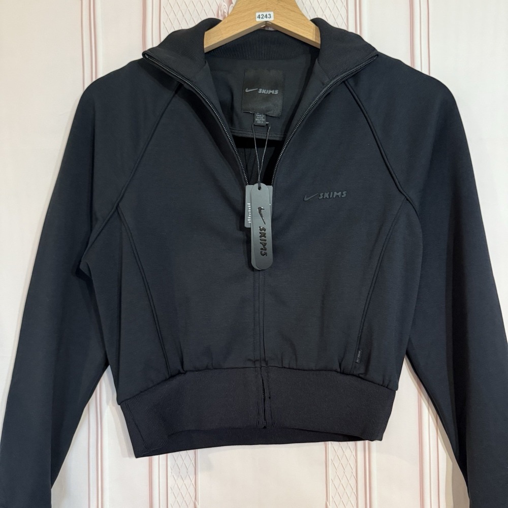 NikeSKIMS Matte Tricot Track Zip Up Jacket Sz XXS Obsidian NWT Oversized $118